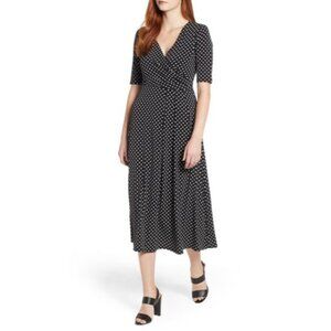 CHAUS Rich Black Elbow Sleeve Dot Dress LARGE NEW